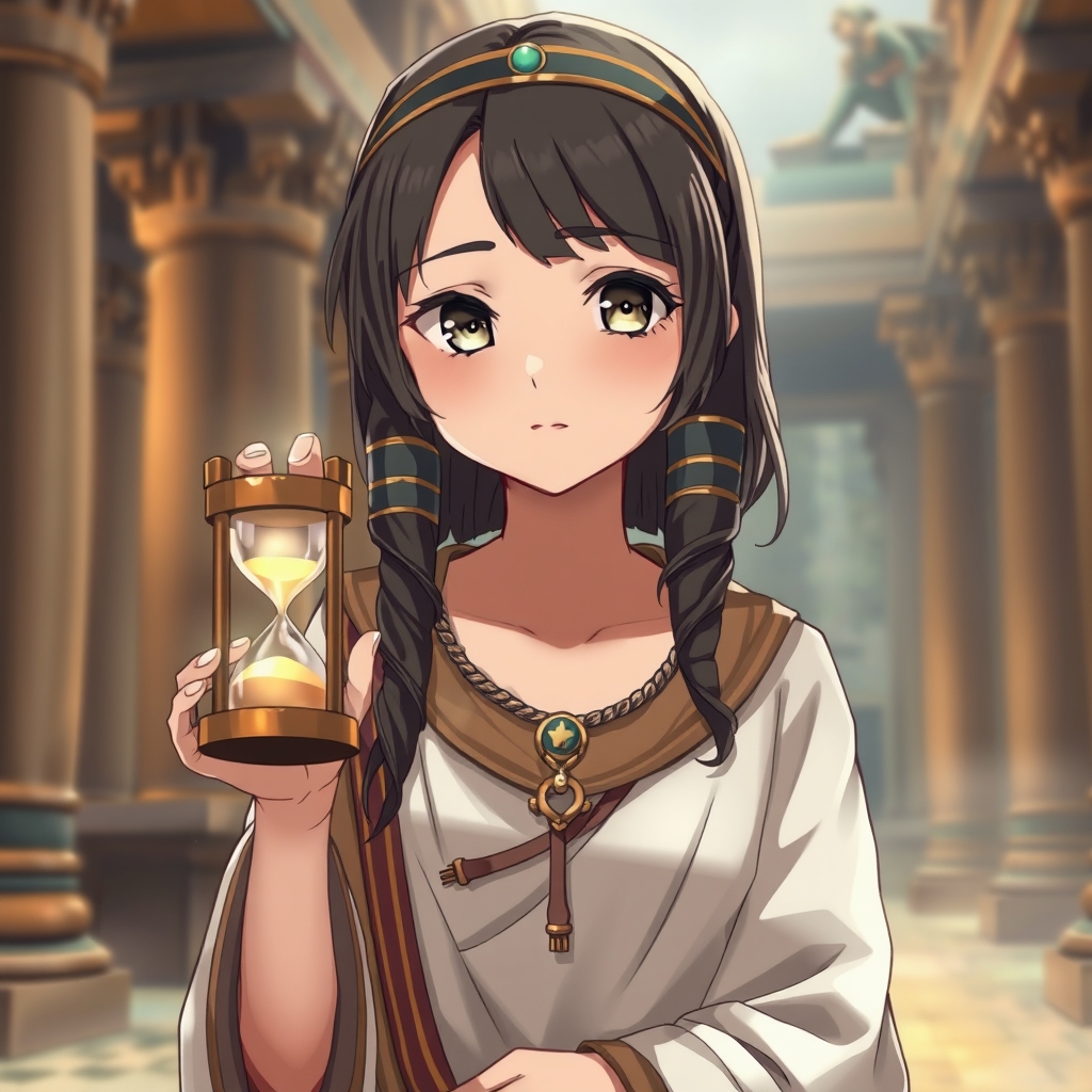 دختر در مصر باستان که ساعت شنی در دست دارد3