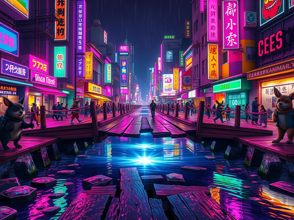 صحنه: شهر شاد حیوانات. یک پل چوبی قدیمی روی رودخانه به وضوح شکسته است.5