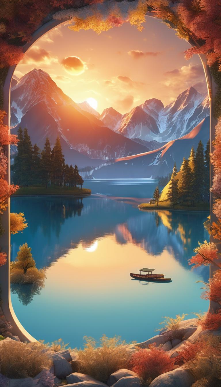 چشمانداز منظره غروب خورشید کوهستان منعکس شده در دریاچه8