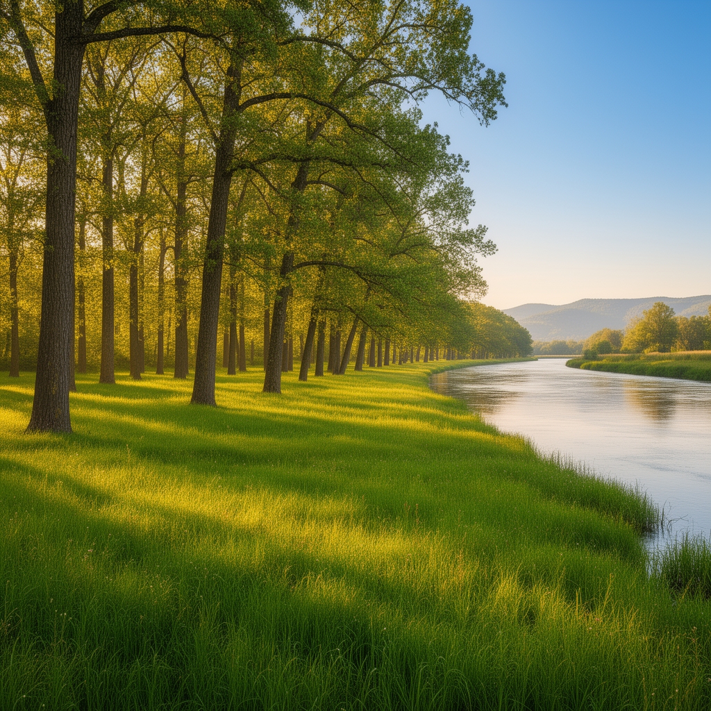 دشتی پر از درختان وچمنزار در کنار رودخانه19