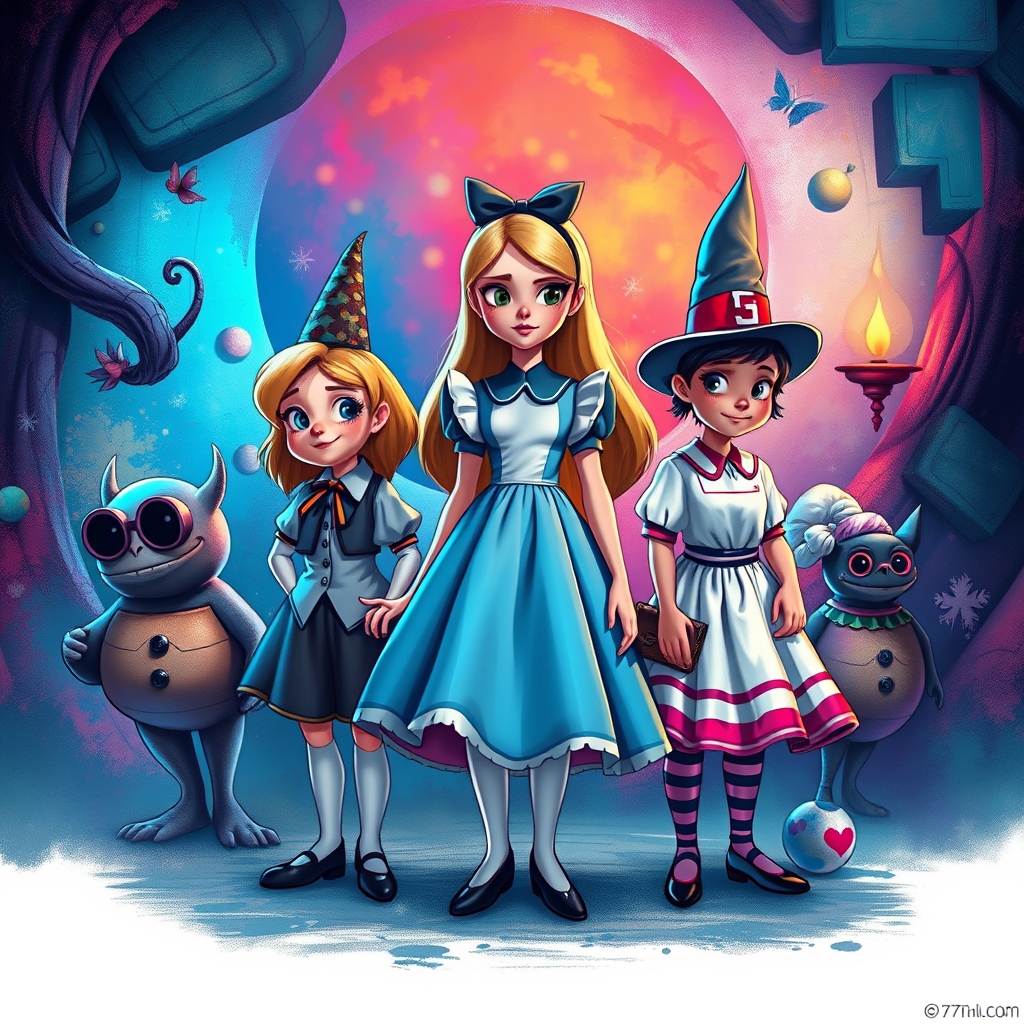 یه طرح گرافیتی از الیس در سرزمین عجایب با استفاده از عناصر و کاراکترهای شاخص این انیمیشن 9