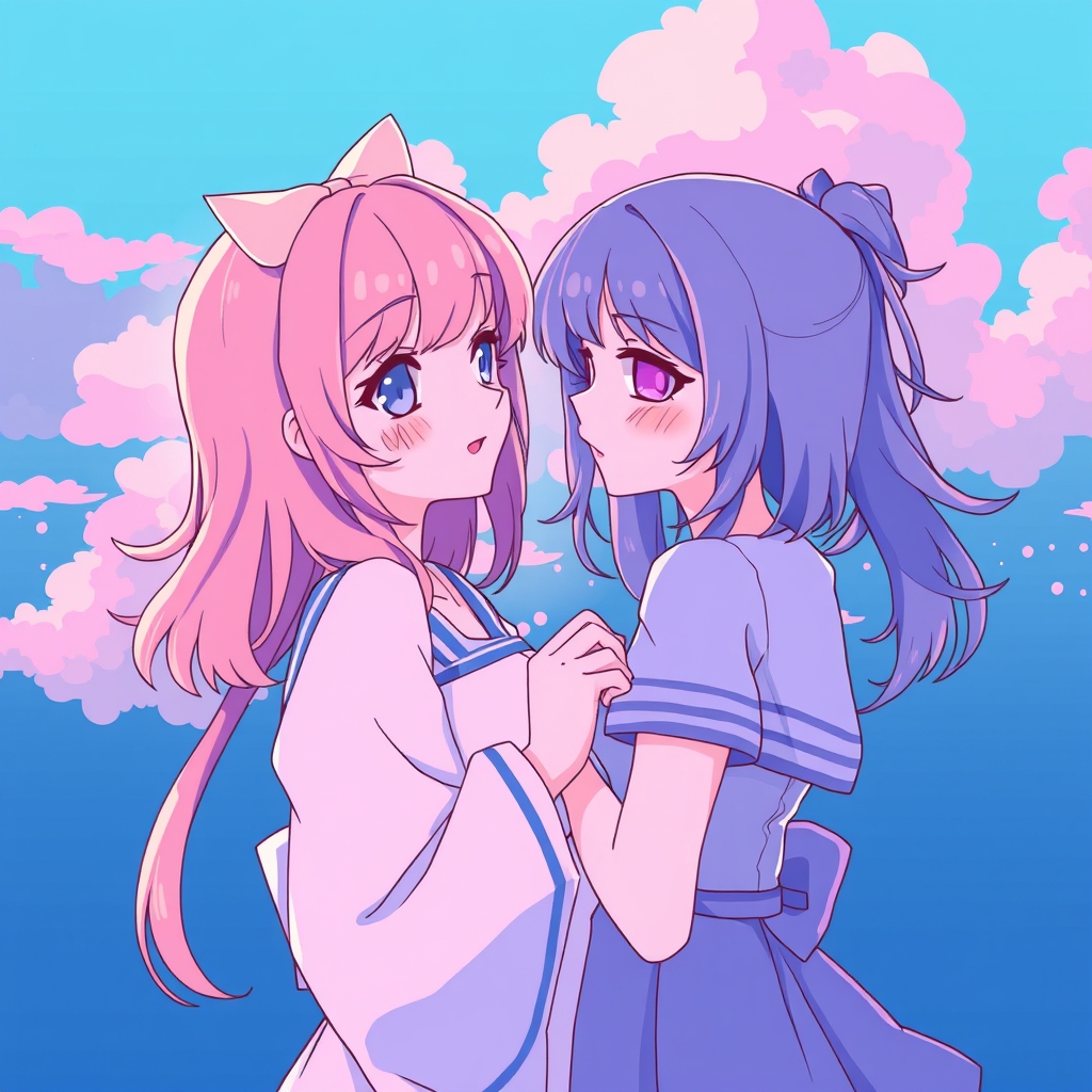 انیمه ای زیبا با استایل آبی و صورتی🩷💙1