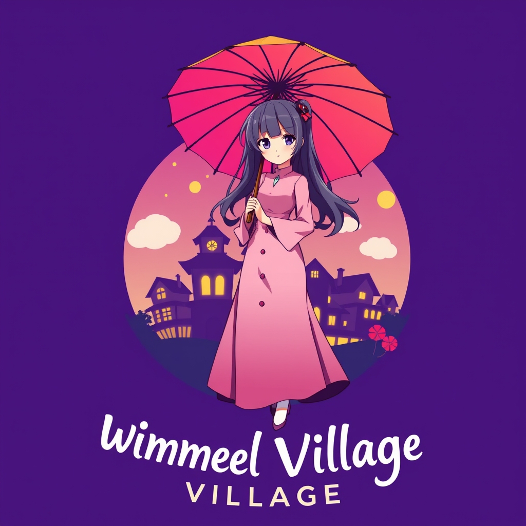 لگوی دهکده تم و پایینش دختر انیمه ای که لباس بلد داره و یک چتر دستشه 1