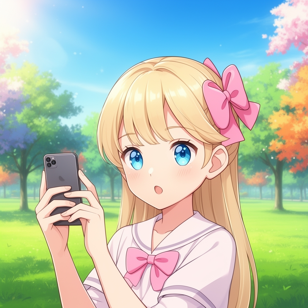 #ساخت_شخصیت_انیمه_ای
رنگ پوستش«روشن"تیره» ❔روشن
گوشاش حیوانی یا ساده❔ساده
چشم باز یا بسته❔باز
رنگ چشاش❔ابی
مدل ابروش❔ صاف
مدل دهنش❔کوچک
تو دستش چی باشه❔گوشی
درحال انجام چه کاری باشه❔عکس گرفتن
مدل موهاش❔بلند
رنگ موهاش❔بلوند
عینک داشته باشه❔نه
رو سرش چیزی باشه❔پاپیون صورتی
گوشواره❔نه
بال داشته باشه❔نه
پست زمینش چی باشه❔پارک5