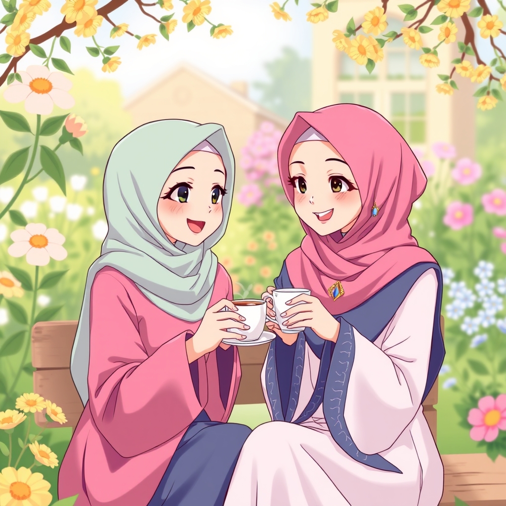 دو دختر در حال نوشیدن چای وگیگ فنجانی🪷🌺🌸👑🎀👱🏻‍♀️🌸❤️💜🩵💙💚💛🤍👸🪷🌸🌷🍀🌻🌄🌈3