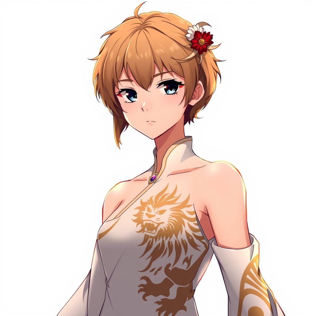 خفن باشه فیلتر انیمه ای دختری با نیرو ماورایی حیوان شیر مو های قهوه ای کمرنگ کوتاه چشم های سیاه لباسی بلند سفید با طرح حیوان شیر با کانزاشی به عنوان دوست امپراطور 18