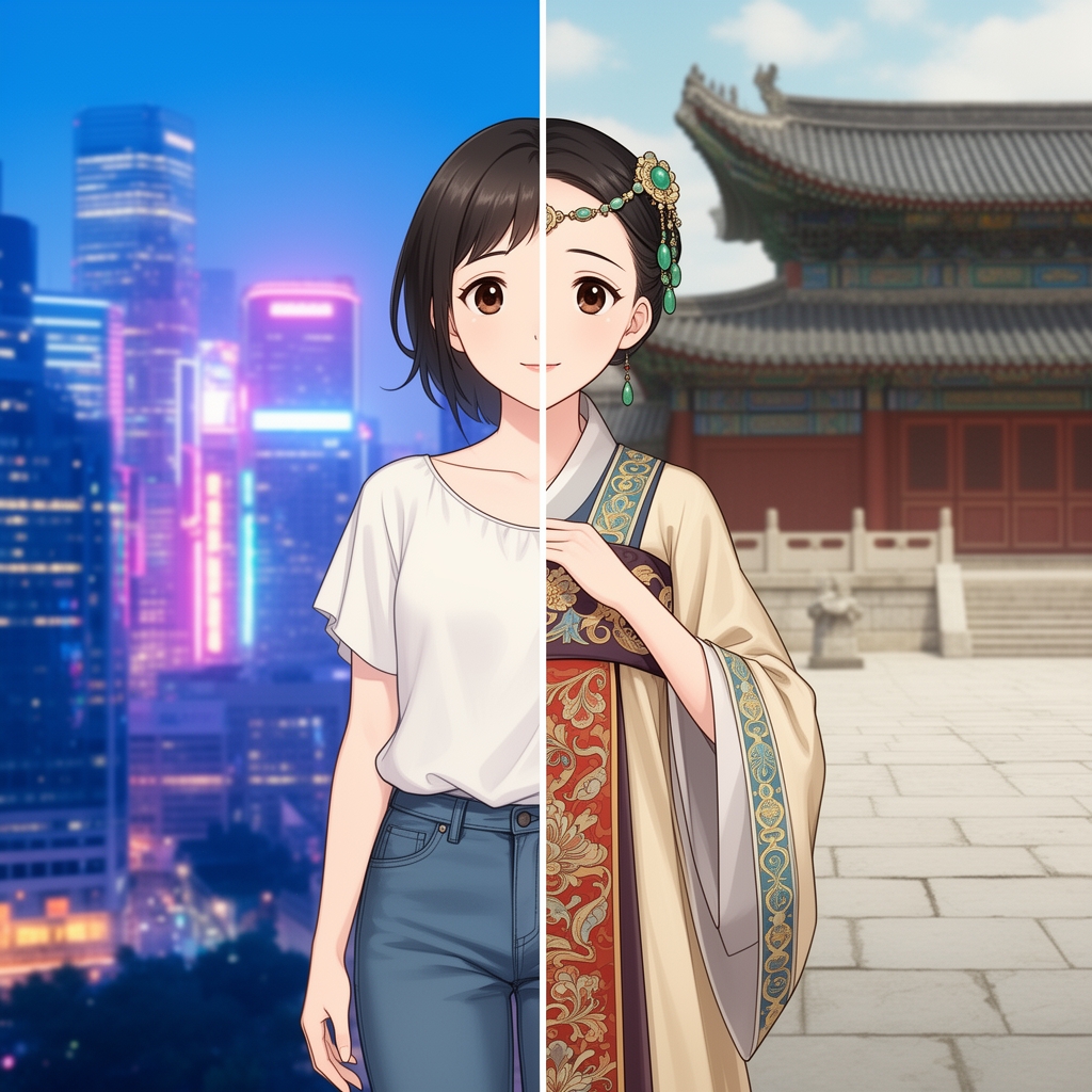 دختر خوشگل چینی  هم آینده شو نشون بده هم گذشته یعنی یک دختر زمان مدرن باشه و همون دختر زمان گذشته مثلا زمان سلسله شانگ 4