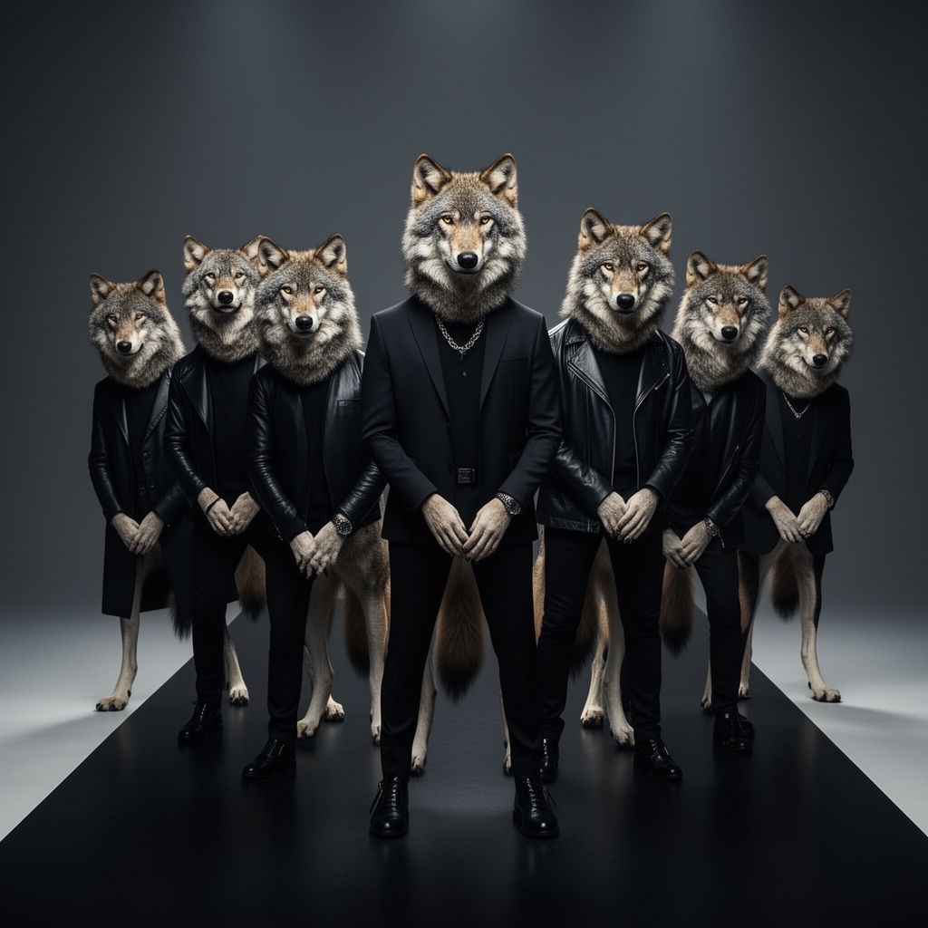 عکس ۱۰ گرگ که لات وخفن خوشتیپ بابدن مشکی ولباس خفن وگرگ ها رو پایشان واستاده اند3