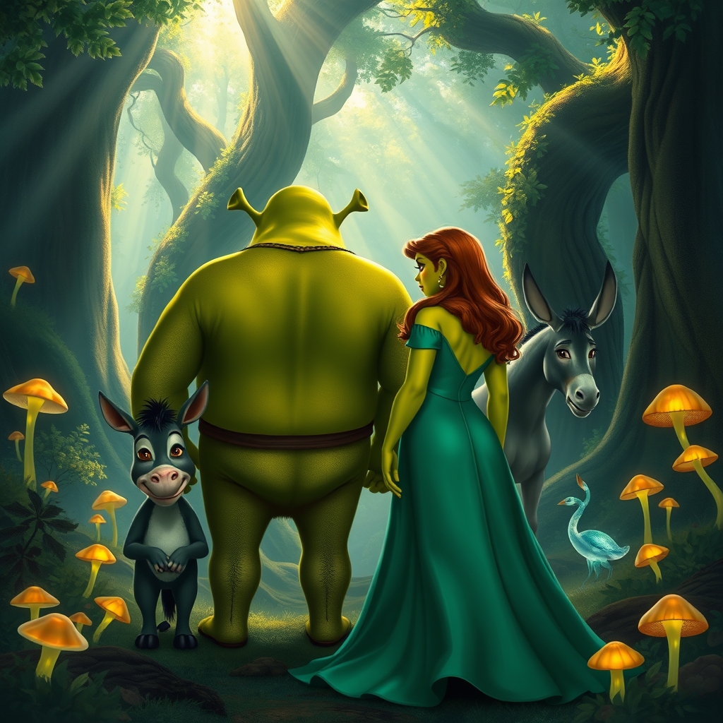 شرک و فیونا با گربه چکمه پوش و خره پرحرف در دل جنگل 4