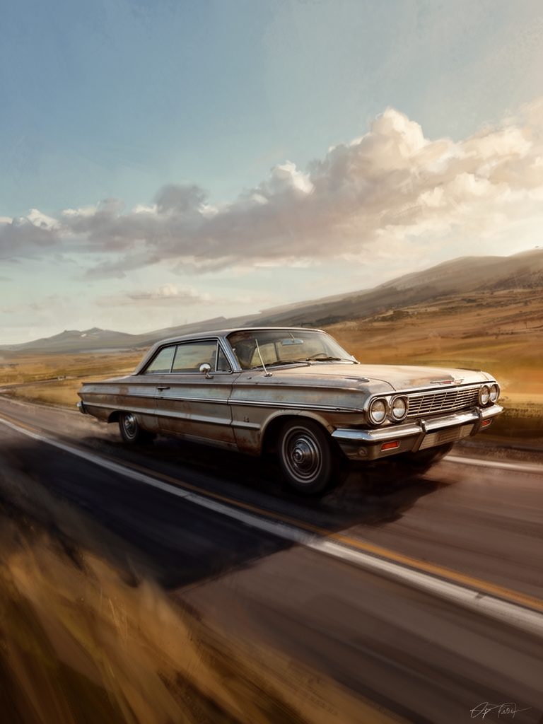 یک ماشین قدیمی که در جاده باشد2