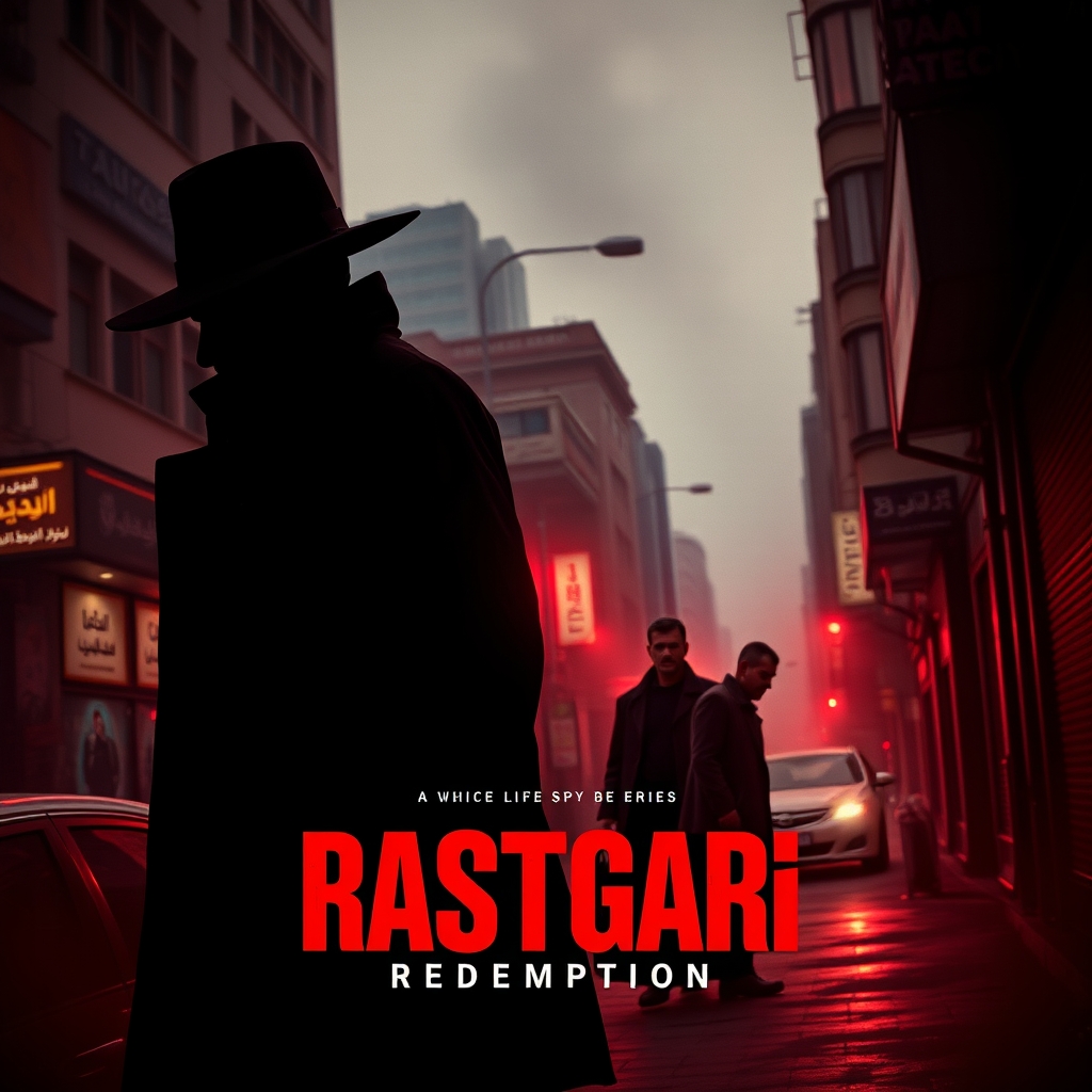 برای سریال پلیسی جاسوسی معمایی به اسم رستگاری یک پوستر جذاب با تم قرمز و سینمایی طراحی کن در خیابان های تهران8