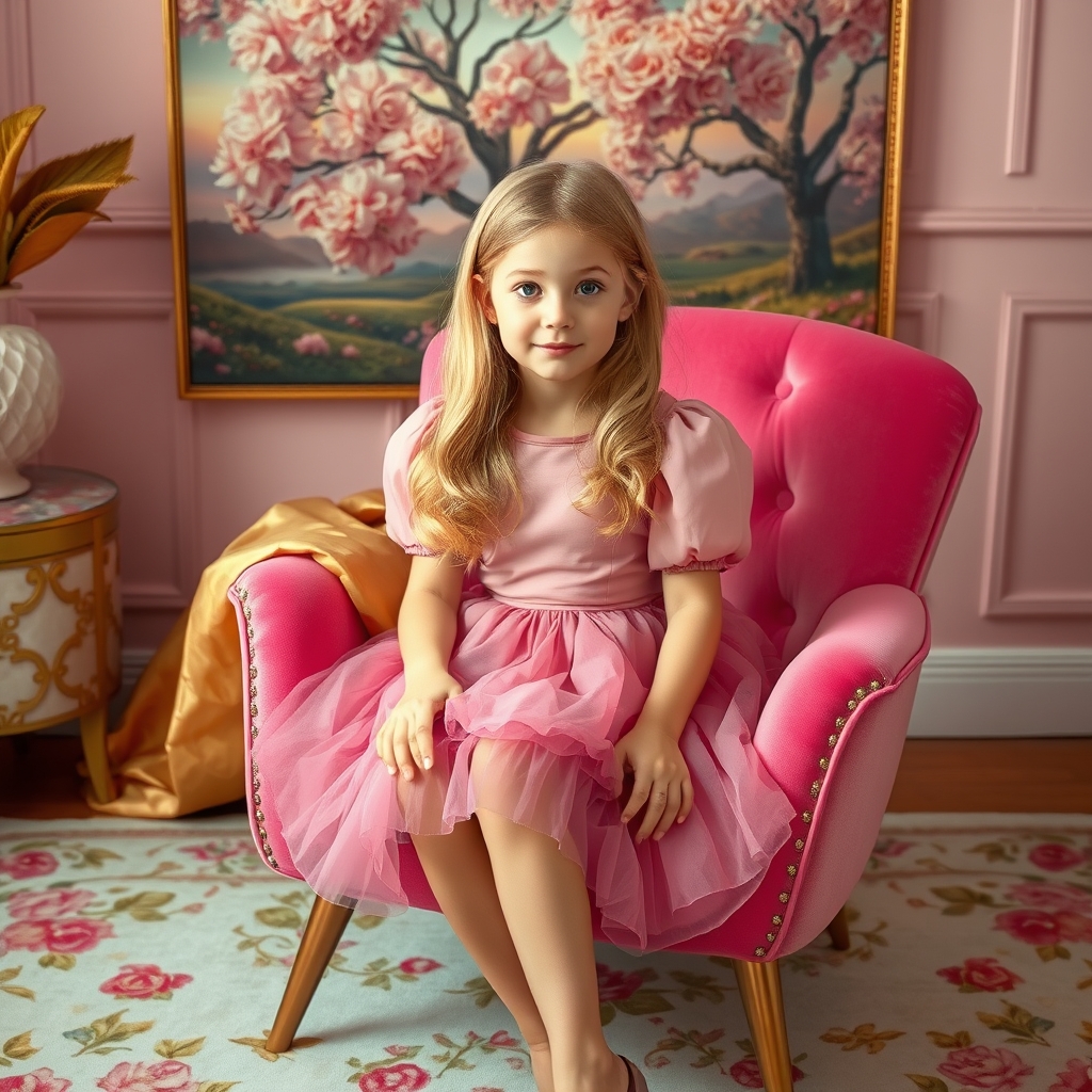 دختر پرنده با لباس پفی صورتی و موهای طلایی
دستمال کاغذی طلایی
مبلمان شیک صورتی
فرش گل گلی قشنگ
تابلو طبیعت ماورایی20