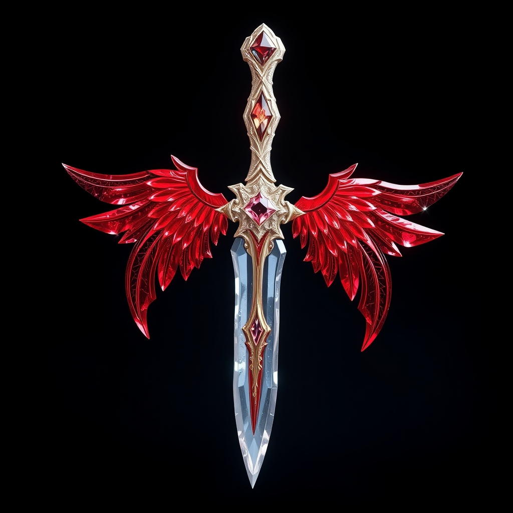 یک خنجر جواهر نشان بسیار زیبا که از کرستال ساخته شده باشد و از کنار دسته اش دو بال سرخ بیرون زده باشد10