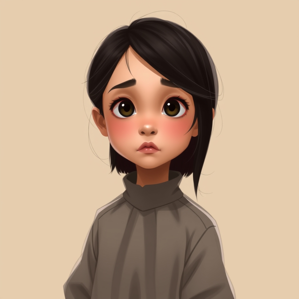 دختری با پیشانی کمی باز موهای یکطرف که پیشانیش ریخته چشمانی درشت و گرد و سیاه دماقی گرد گونه های تکپل لبانی معمولی با رنگ پوست گندمی 13