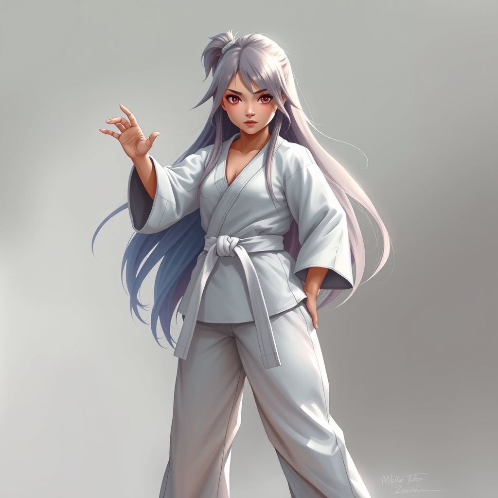 دختر کاراته کار قد بلند موهای ساف و بلند کنربند سفید3