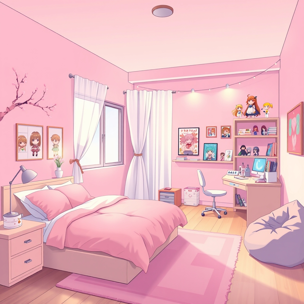 بهترین و کیوت ترین اتاق دخترانه با تم صورتی و انیمه ای5