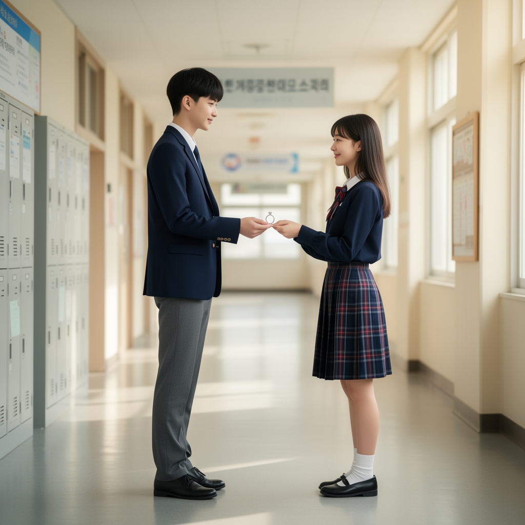 مدرسه مختلط کره ای که یک پسر جذاب خوشتیپ با یه دختر بسیار جذاب و زیبا دوست شده میخواد بهش حلقه بده کنه1