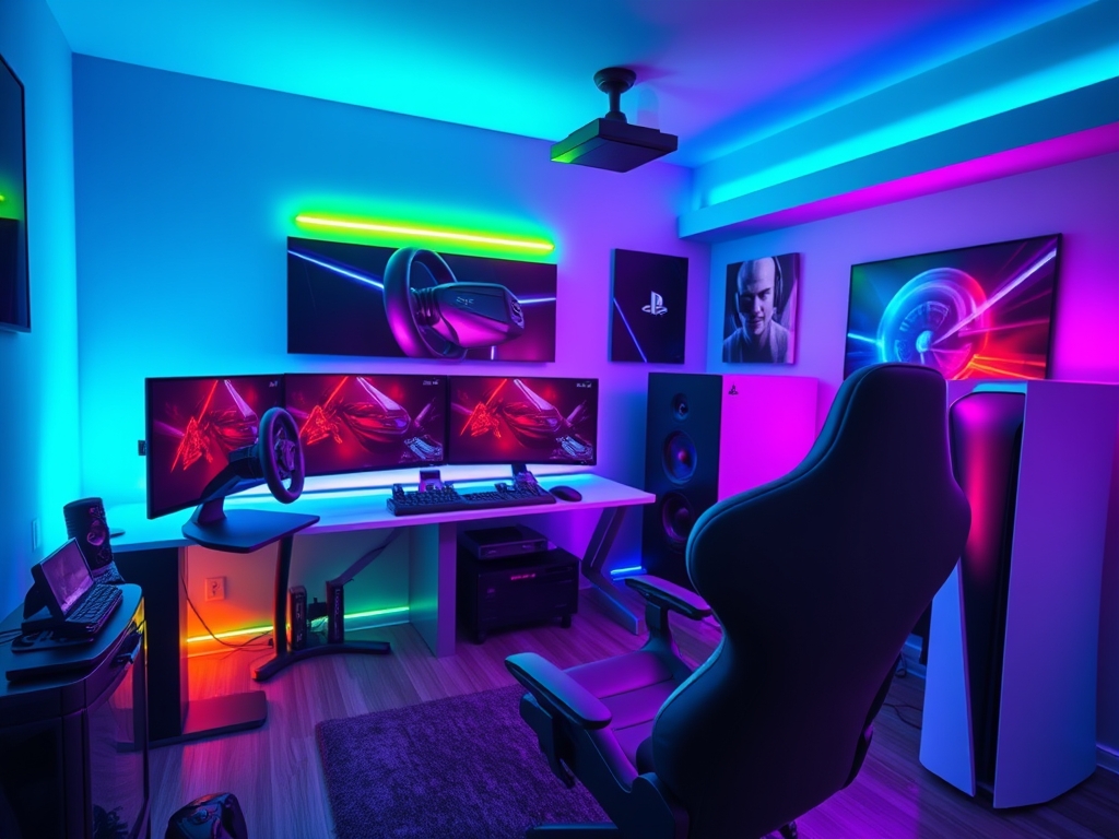 یک اتاق گیمنگ همه چی تمام این که فرمون بازی داشته باشه و چراغ و صندلی و کامپیوتر و سیستم گیمینگ داشته باشه. در اتاق پلی استیشن هم وجود داشته باشه و پلی استیشن فایو باشه و اتاق پر از نور های ار جی بی باشه. 14