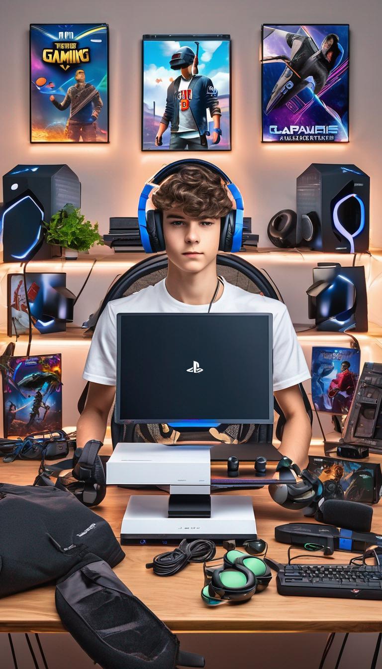 عکس خفن از پسر 18 ساله با  در کنار میز گیمینگ با دستگاهps5و بهترین هدفون گیمینگ جهان وبهترین مانیتور گییمینگ جهان7