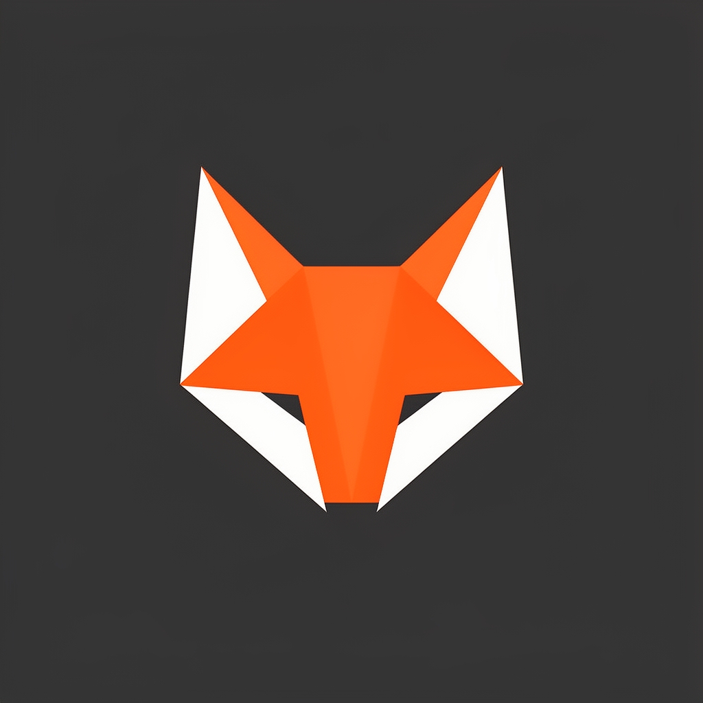 طراحی لوگوی وکتور مینیمال به شکل سر روباه که با اشکال هندسی و مثلثی ساخته شده، رنگهای نارنجی و سفید، پسزمینه تکرنگ.3