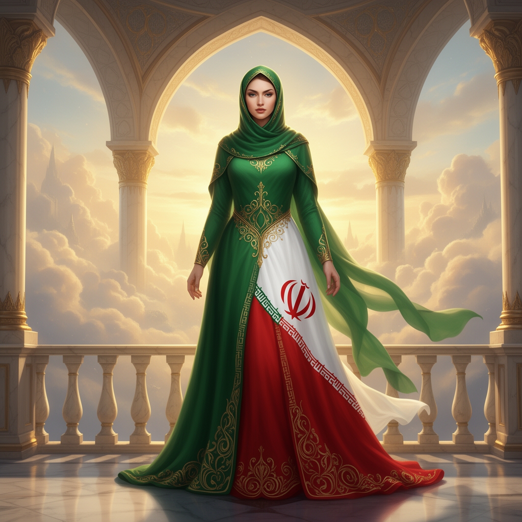 اگر کشور ایران یک پرنسس زیبا و مقتدر بود لباس بر مبنای پرچم کشور ساخته شود و پرنسس محجبه با شه
8