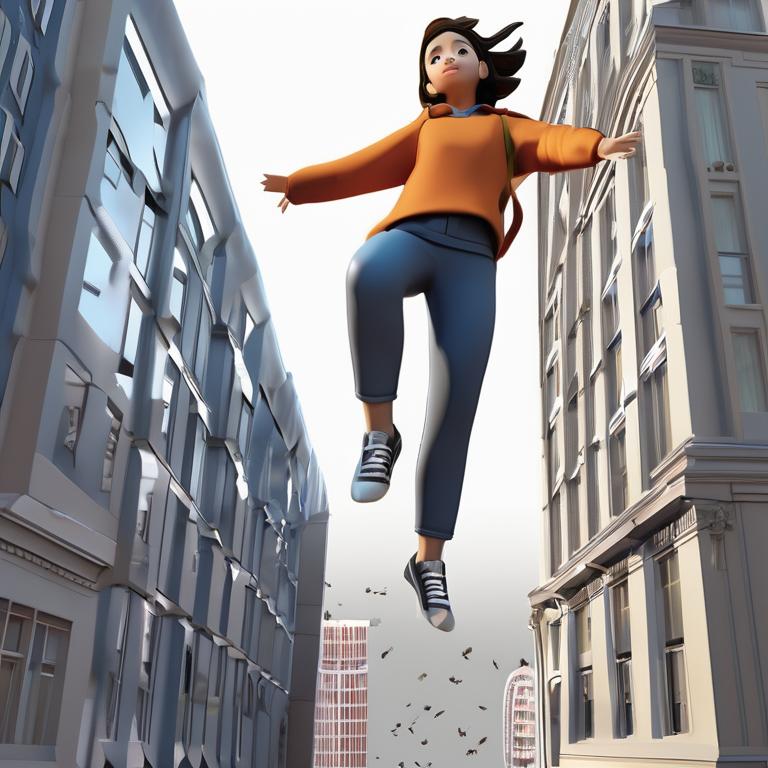 دختری که از روی یک ساختمان به یک ساختمان دیگر میپرد

18