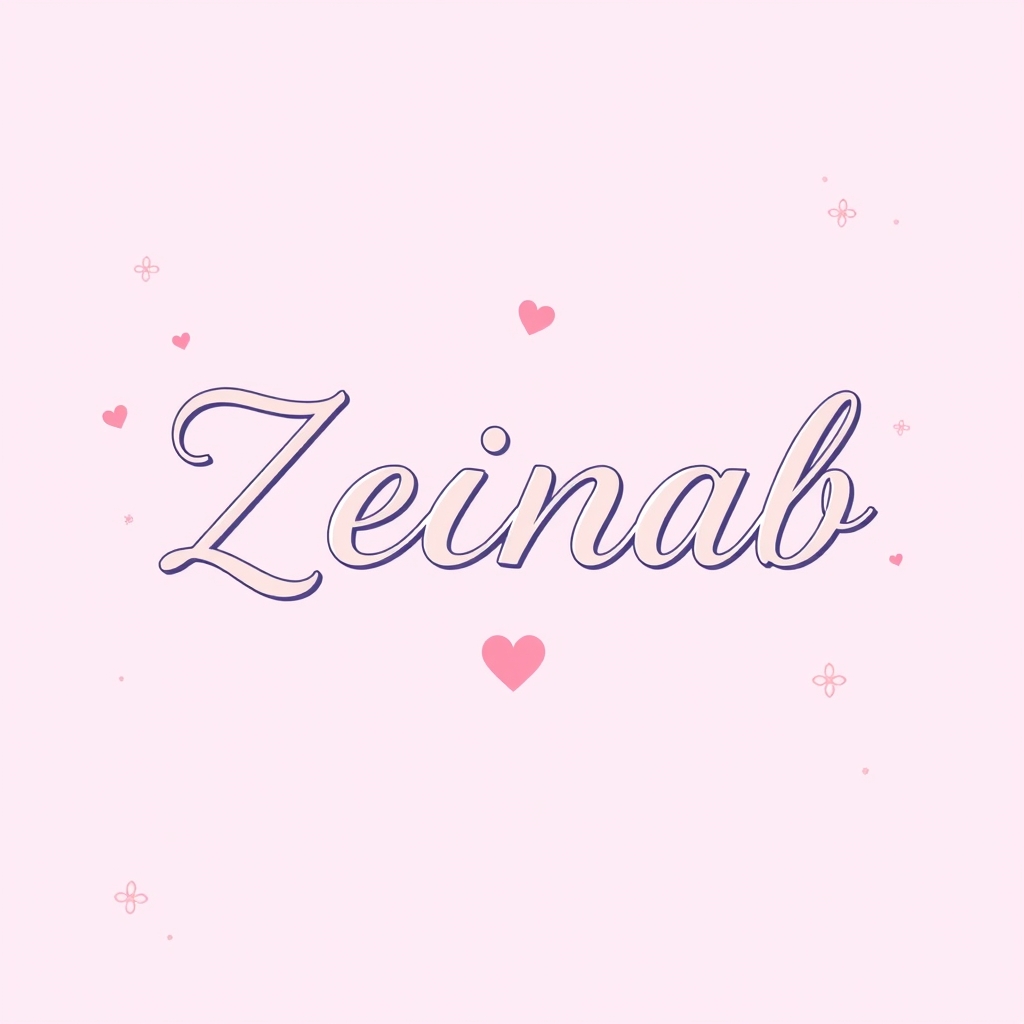 لگوی اسمZeinab نوشته شده با خط تحریری زیبا فونت زیبا با پس زمینه ی بنفش سوسنی زیبا تزیین قلب های ریز کیوت0