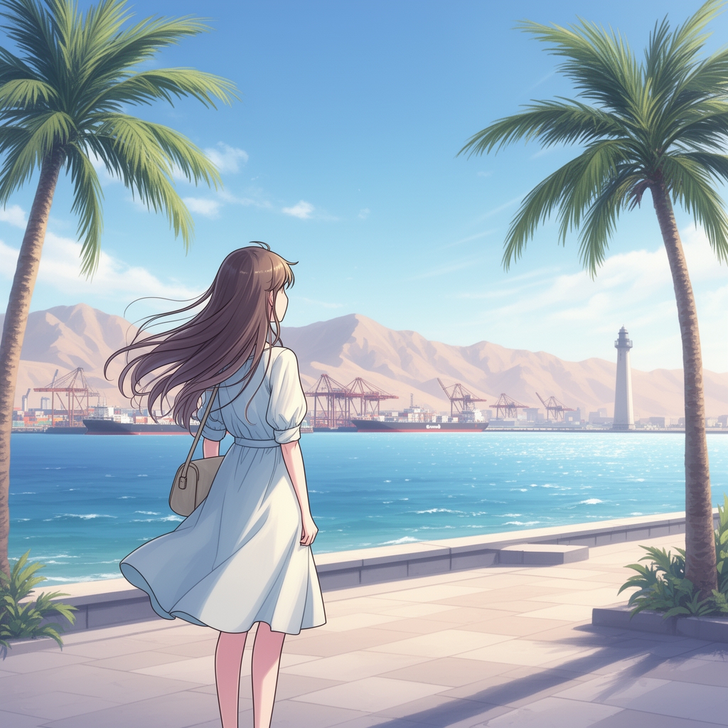 دختری که رو به روی بندرعباس ایستاده
1