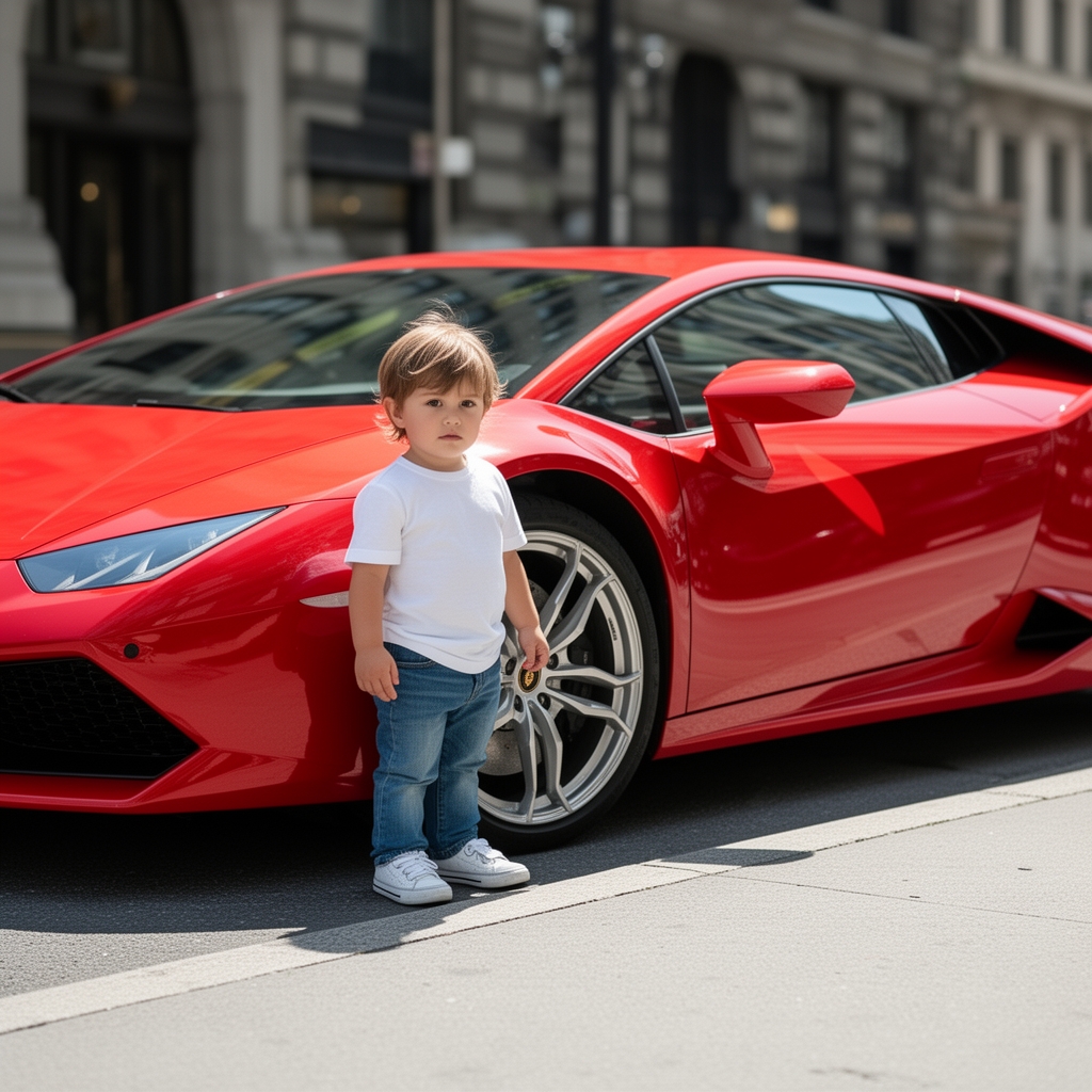 
منو یک بچه کوچک کناره یک لامبور گینس
5