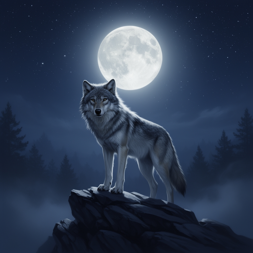 عکس گرگ درشب که جلوی نور ماه است 
3