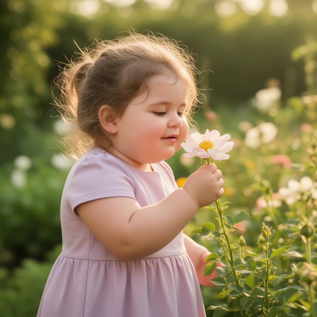 یک دختر بچه نیمرخش داره یه گل بو میکنه 


5