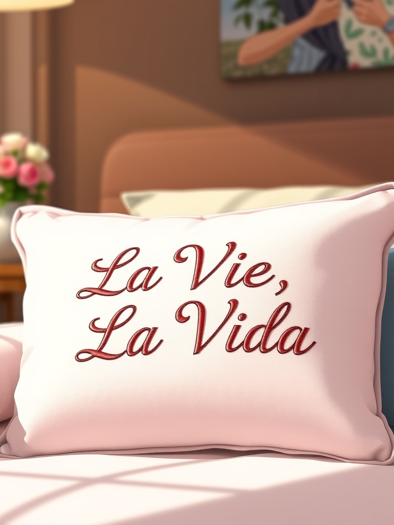  یک نوشته انگیلیسی  خوش خط لاوی لاویدا  این نوشته روی یک بالشت گذاشته  شده است 1