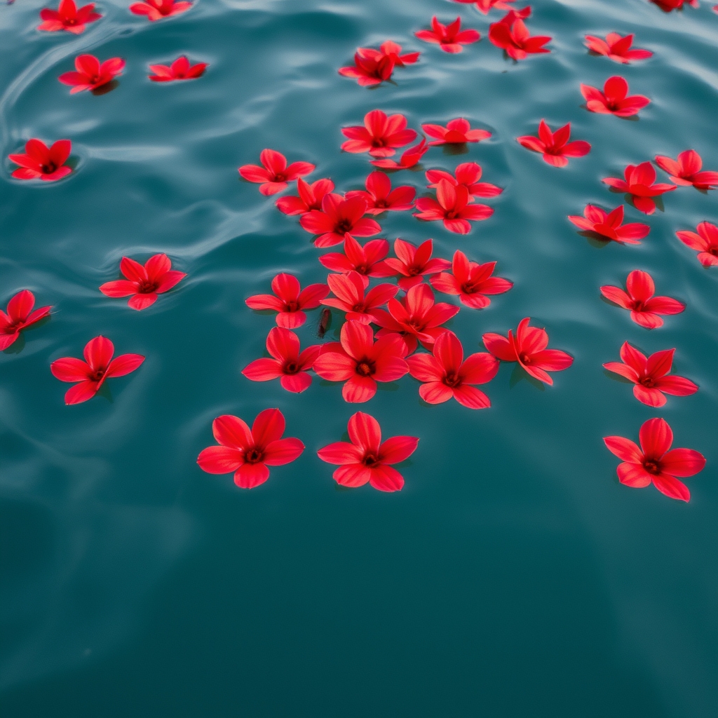 دریایی که داخلش پر از گل های قرمز است که آنها روی آب هستند
3