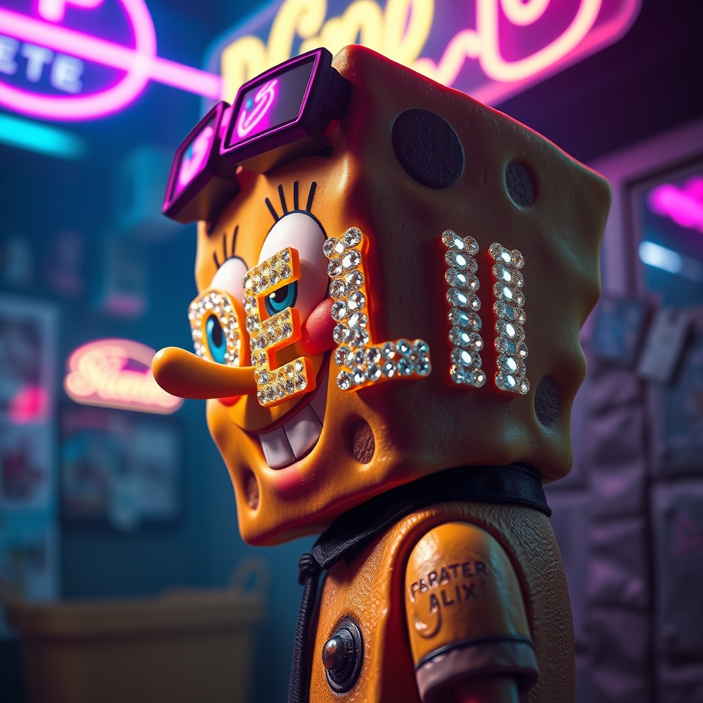 پروفایل باب اسفنجی که روش با سنگ و پولک الماس نوشته دلی15