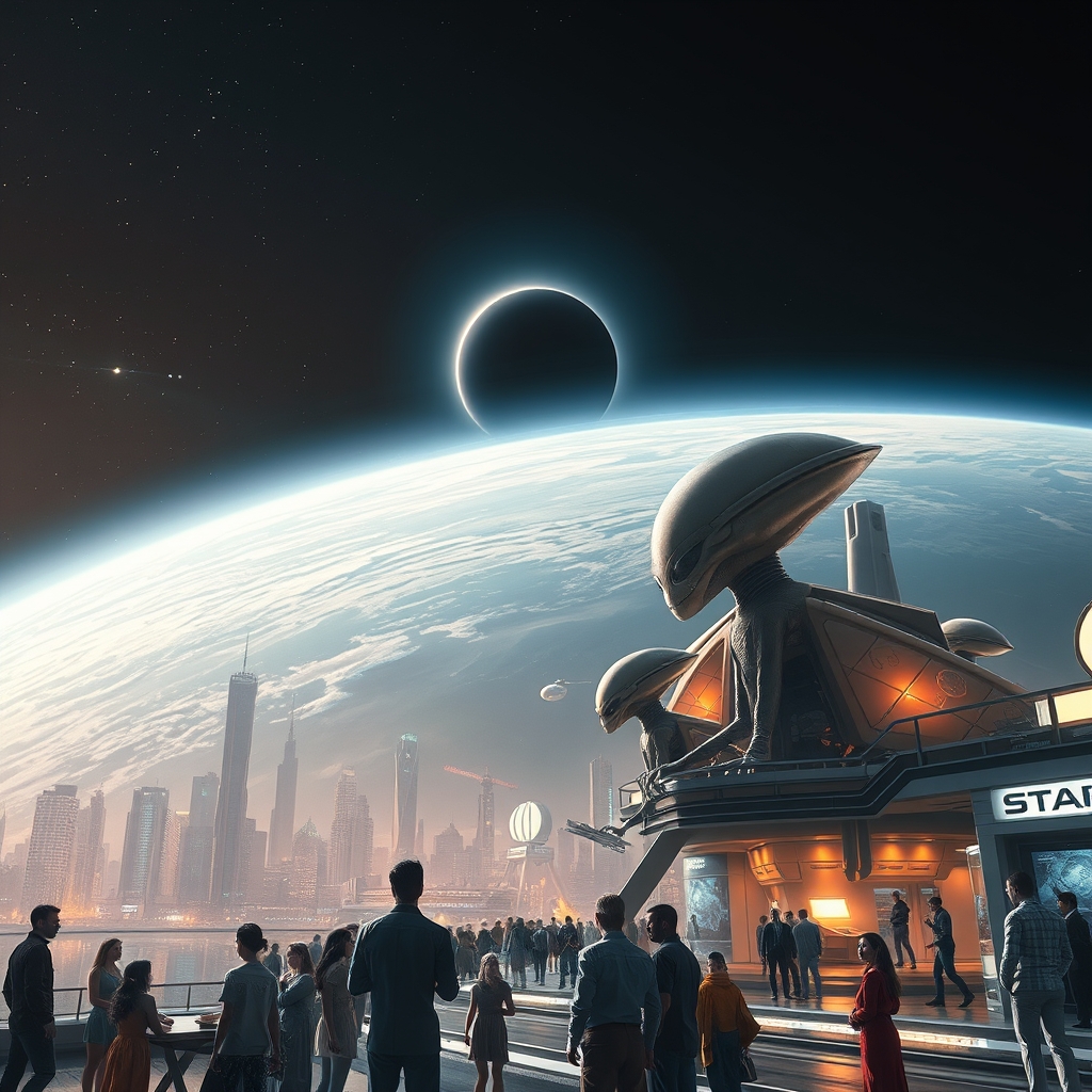 عکس آینده که سیاهچاله در آسمان پیدا باشد و آدم ها با فرا زمینی ها دوست هستند 11