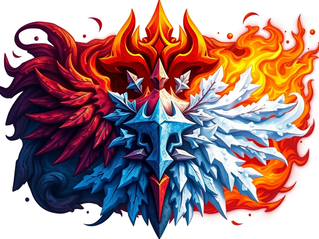 عکس لوگو پرسپولیس که چسبیده به لگوی استقلال که طرف استقلال آتش و طرف پرسپولیس برف است 1