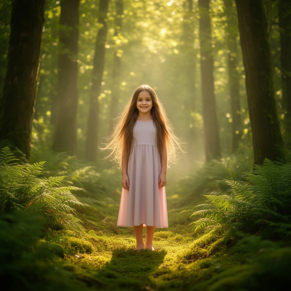 یک دختر زیبا در یک جنگل سر سبز 4