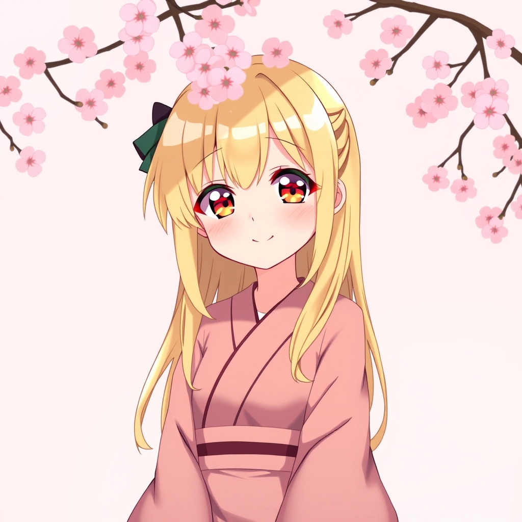 یک دختر با شاد و موهای بلوند و چشم های رنگی و با کیمونو 22