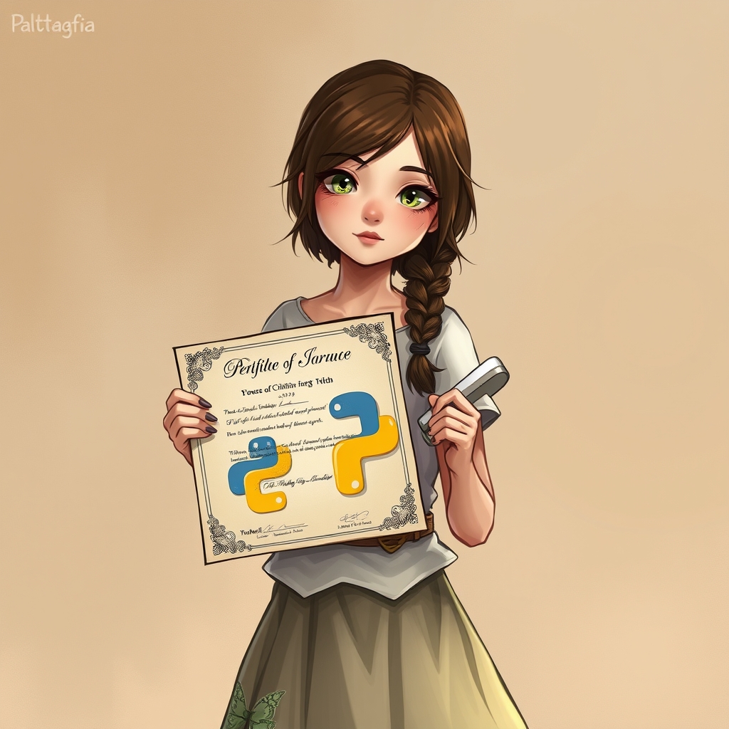 یه دختر که دستش مدرک پایتون هست 
4