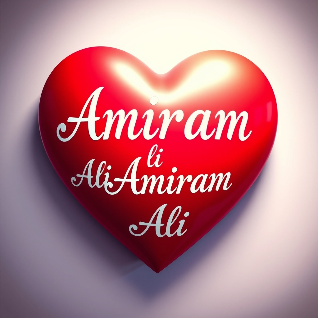 روی قلب بزرگ خیلی قرمز بارنگ سفیدبنویس amiram ali amir ali1