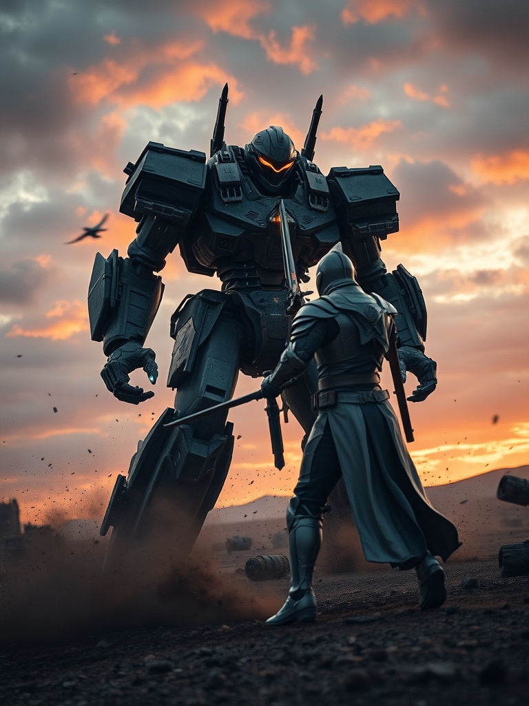 یک شوالیه ( شوالیه هم بر اساس تغییر زمان شکل ظاهری تغییر کرده و لباسش مودرن شده) که یک میلیون سال دیگه داره با ربات آخر دنیا می جنگه 9