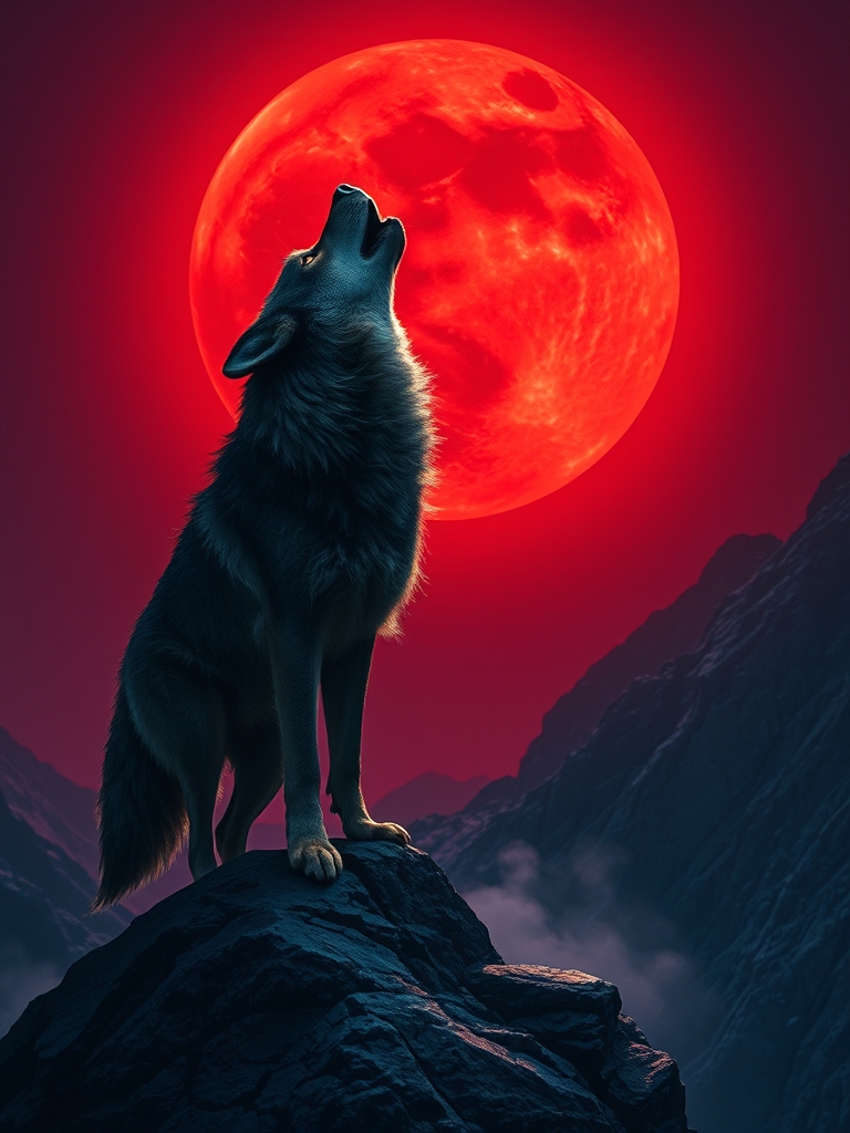 گرگ در حال زوزه کشیدن در ماه خونین13