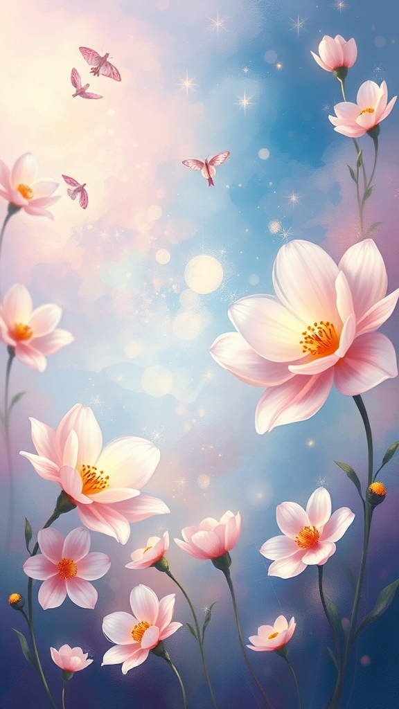 تصویر زمینه از گل های بهشتی بسبک نقاشی های باب راس3