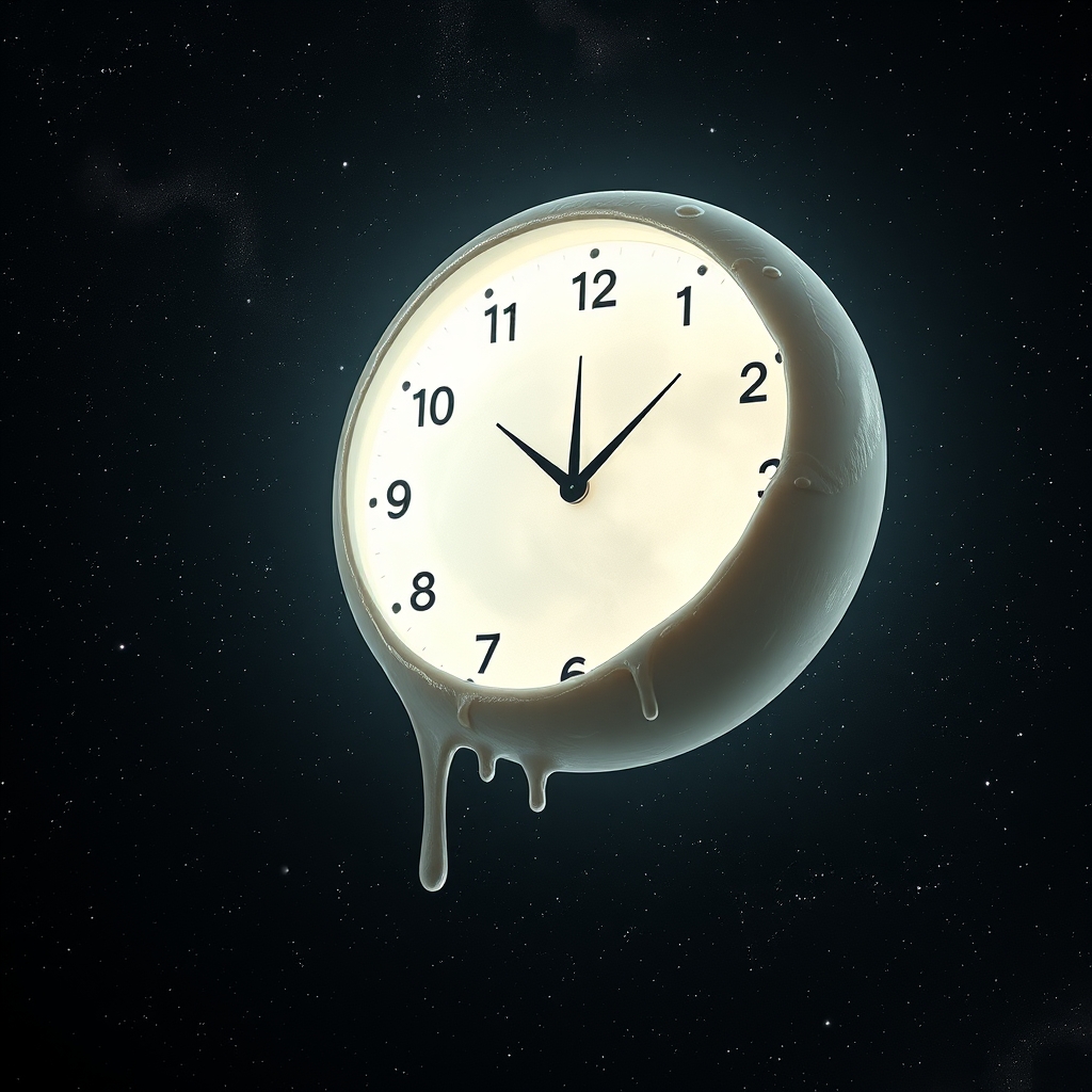 یک ساعت سورئال به شکل ماه ذوبشده، شناور در آسمان پرستاره.9