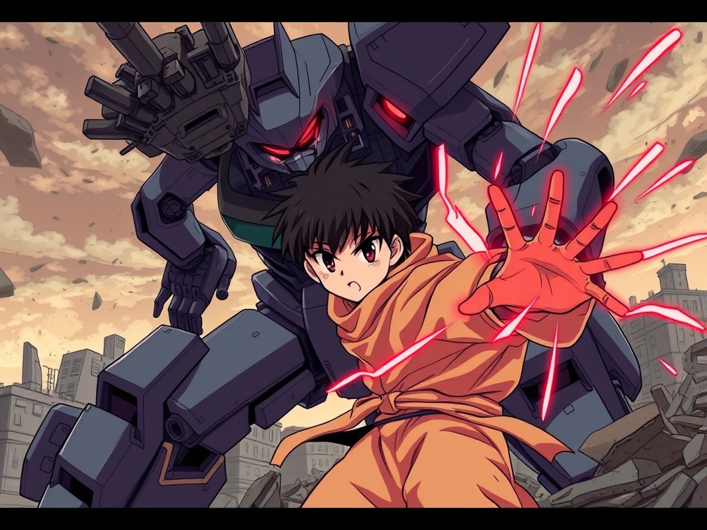 پسری که داره به ربات حمله میکنه0