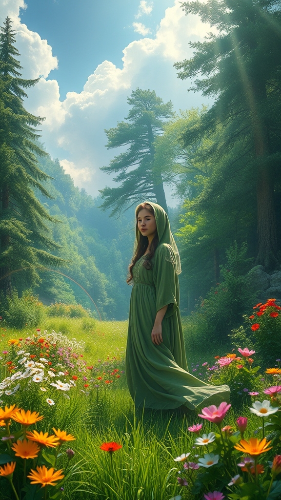 🧍‍♀️👘🌱🌿🌳🌲🍃🏞️☁️☀️🌈21