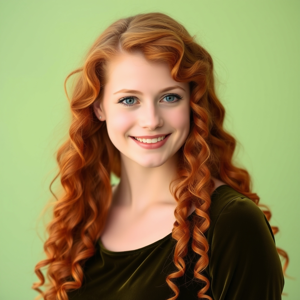 یه دختر جون مو نارنجی تا باسن
موهاش خیلی فرفری باشه
چشم هاش آبی باشه ولی بخنده و چشماش ریز نشون داده بشه
سرش هم کج باشه
یه لباس مخملی سبز زیتونی هم تنش باشه
پشت سرش هم سبز کم رنگ20