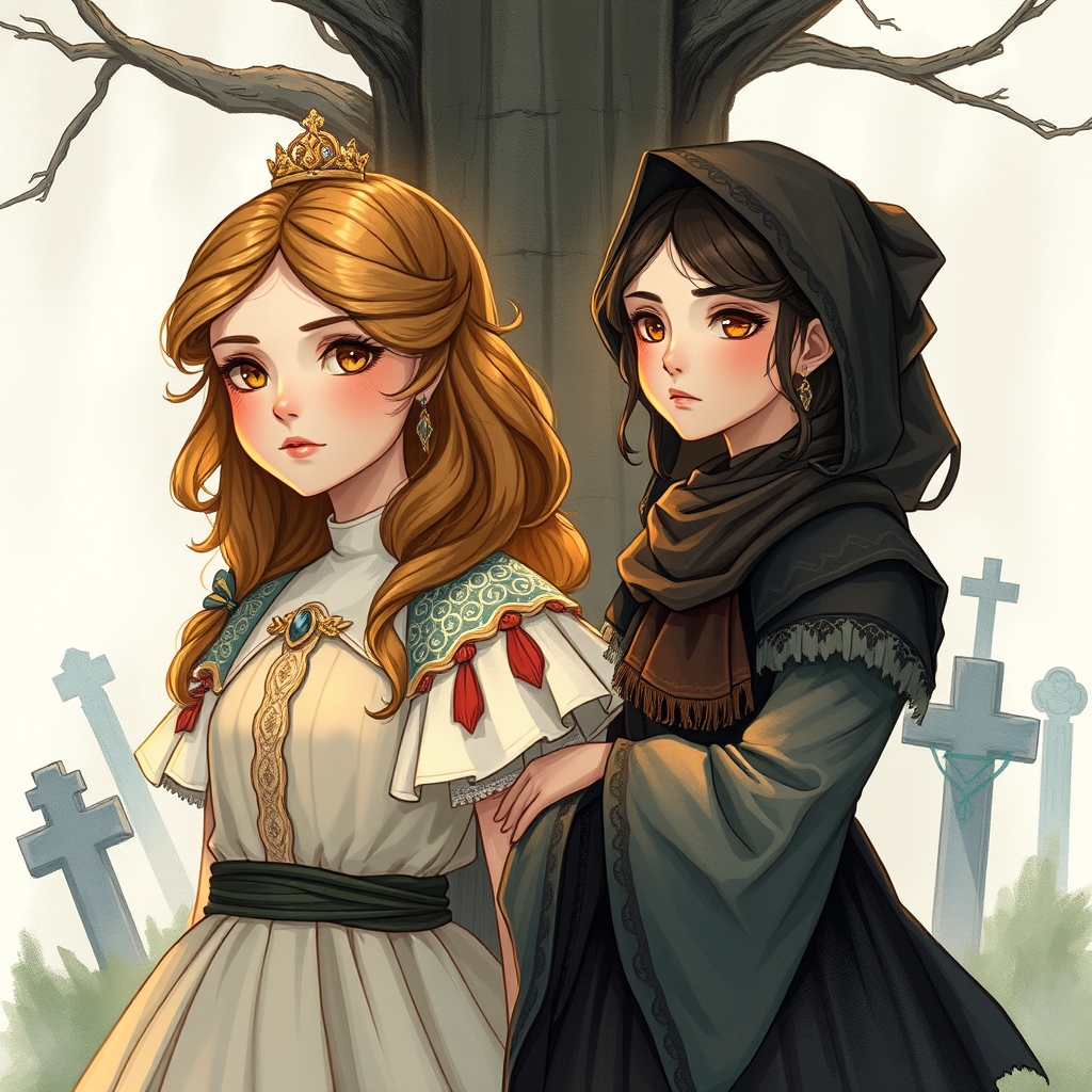 

سوفی دختری زیبا، خوش‌لباس و شیفتهٔ پرنسس شدن است. او باور دارد که سرنوشتش رفتن به مدرسهٔ خیر است؛ جایی که قهرمان‌ها تربیت می‌شوند.
آگاتا برعکس، دختر گوشه‌گیر و تیره‌پوشی است که با مادرش کنار قبرستان زندگی می‌کند. مردم شهر او را عجیب می‌دانند و فکر می‌کنند برای مدرسهٔ شر ساخته شده است.


 2