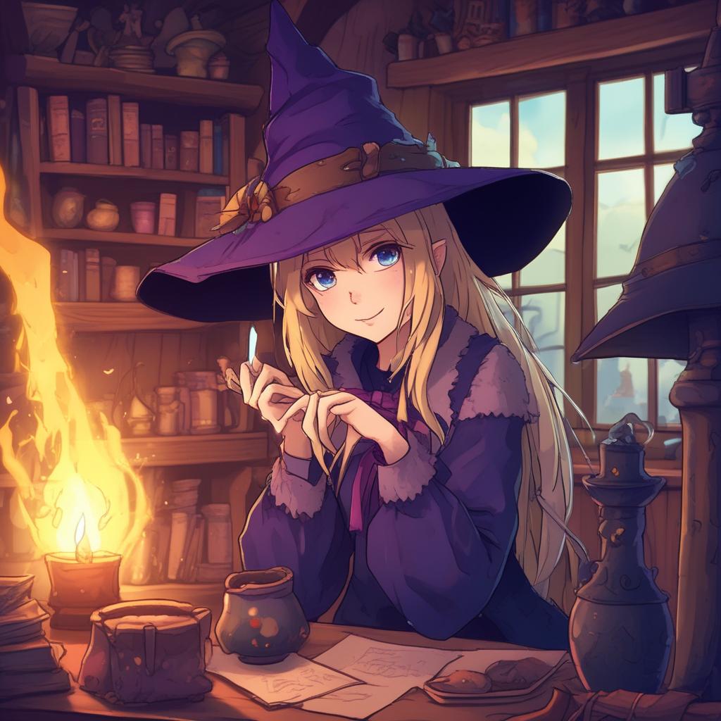 یک دختر حدود ۱۸ ساله جادوگر که در کلبه اش است و در حال درست کردن معجونی روی میزش است و یک کلاه جادوگری بنفش نسبتا تیره دارد و لباس هایش بیشتر از رنگ بنفش تیره است و ازیقه تا پایینش اش پوشیده است و چهره ی زیبایی دارد و رنگ موهایش طلایی و به جلوی شانه هایش افتاده
و  چشمهایش درشت و آبی است و پوست صورتش سفید . و یک کلاغ زیبا روی دوشش نشسته 1