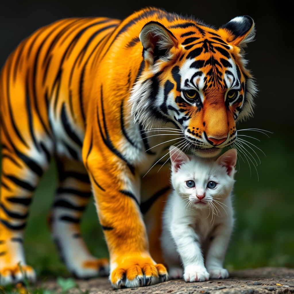 یک ببر و یک گربه پا کوتاه سفید خیلی کوچک در کنار هم3